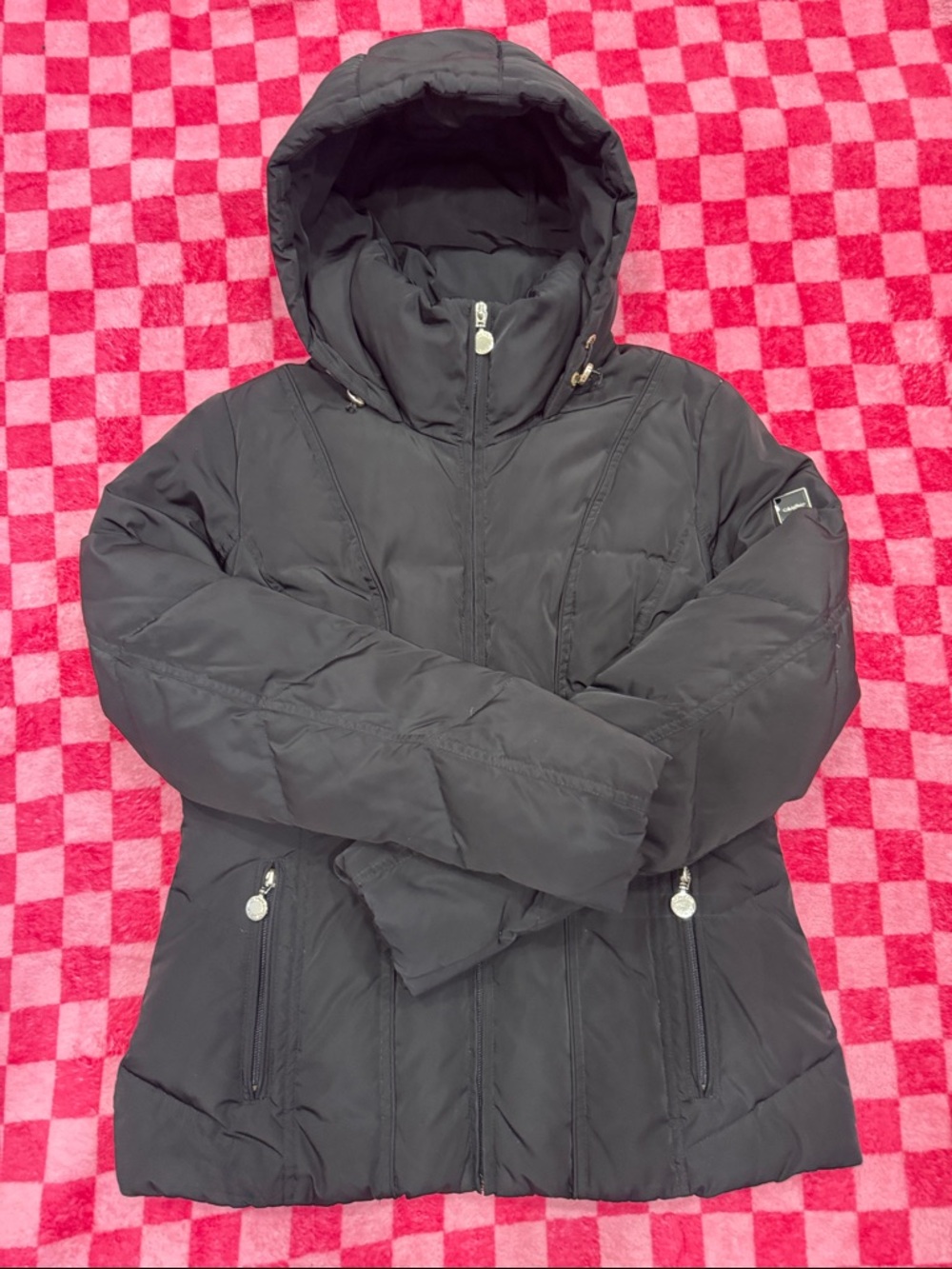 Calvin Klein Black Hooded Women's Puffer Jacket With Hidden Leopard Pattern